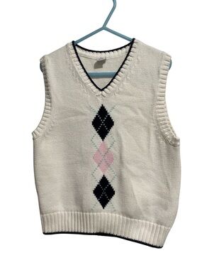 Janie and Jack Boys White Argyle Knit Sweater V-neck